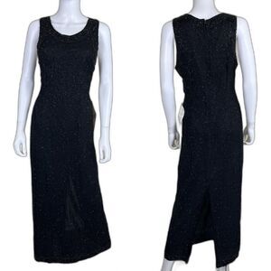 Vintage Laurence Kazar New York Womens Size PXL Black Beaded Silk Maxi Dress NEW